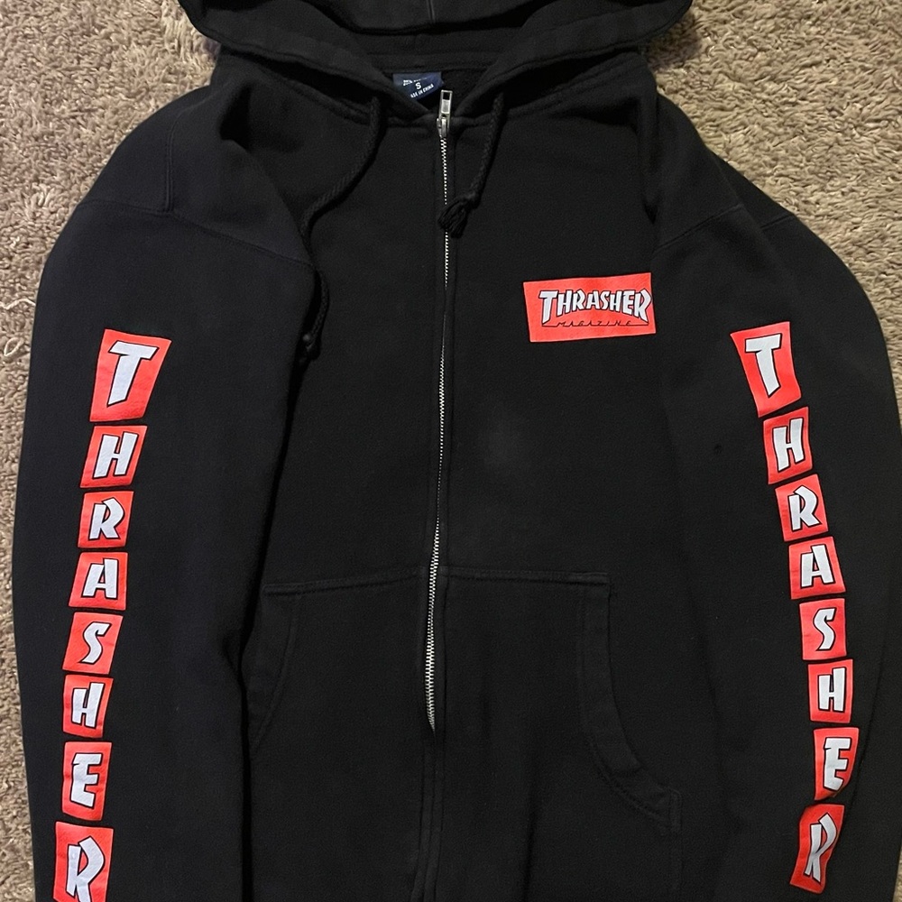 Thrasher Black Zip-Up with Red Accents